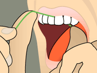 Floss sliding up and down along the side of a tooth